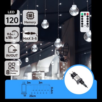 Aigostar - LED Zunanji božični niz 120xLED/8 funkcij 3x0,6m IP44 hladna bela + daljinski upravljalnik