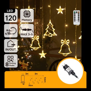 Aigostar - LED zunanji božični niz 120xLED/8 funkcij 3x0,6m IP44 topla bela + daljinski upravljalnik