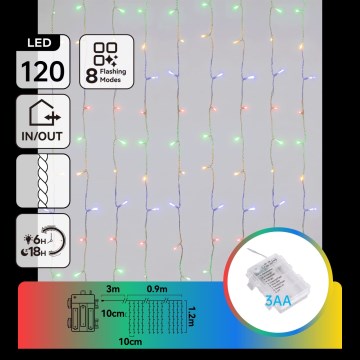 Aigostar - LED zunanji božični niz 120xLED/8 funkcij 3xAA 3,9x1,2m IP44 večbarven