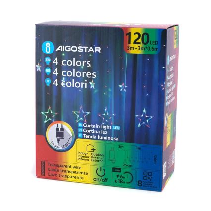 Aigostar - zunanji LED božični niz 120xLED/8 funkcij 6x0,6m IP44 večbarven + daljinski upravljalnik
