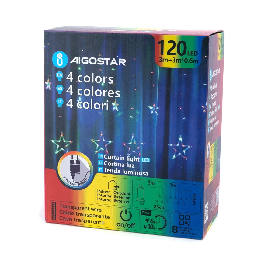 Aigostar - zunanji LED božični niz 120xLED/8 funkcij 6x0,6m IP44 večbarven + daljinski upravljalnik