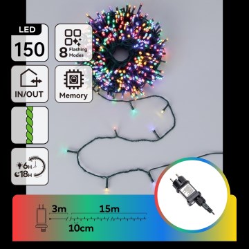 Aigostar - LED zunanji božični niz 150 LED / 8 funkcij, 18 m, IP44, večbarven