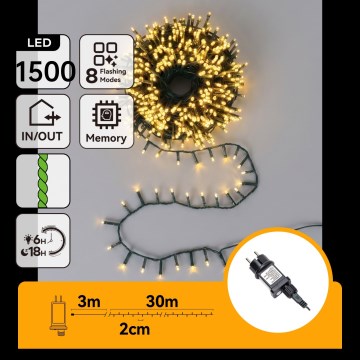 Aigostar - LED zunanji božični niz 1500xLED/8 funkcij 33m IP44 topla bela