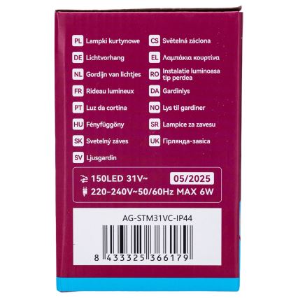 Aigostar - LED zunanji svetlobni niz 150xLED/6W/230V/8 funkcij 1,5x1m IP44 hladno bela + daljinski upravljalnik