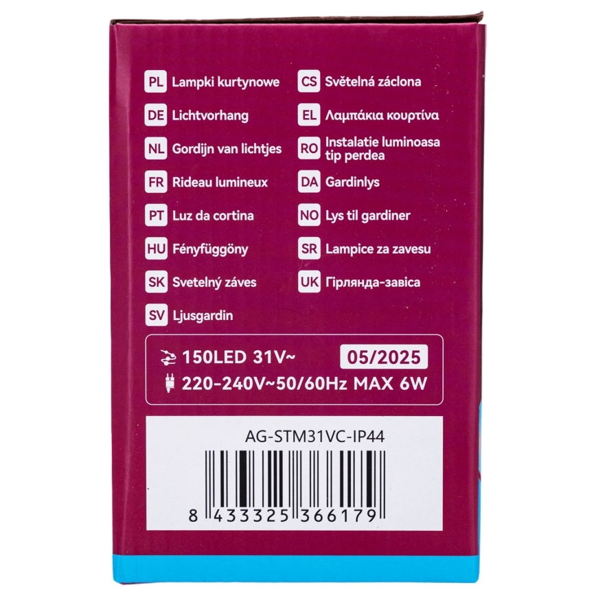 Aigostar - LED zunanji svetlobni niz 150xLED/6W/230V/8 funkcij 1,5x1m IP44 hladno bela + daljinski upravljalnik