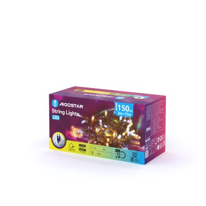 Aigostar - LED Zunanji božični niz 150xLED/8 funkcij 18m IP44 topla bela/hladna bela