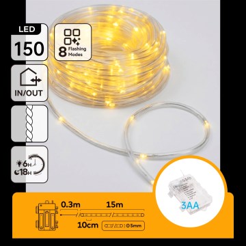Aigostar - LED zunanji božični niz 150xLED/8 funkcij 3xAA 15,3m IP44 topla bela