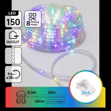 Aigostar - LED zunanji božični niz 150xLED/8 funkcij 3xAA 15,3m IP44 večbarven