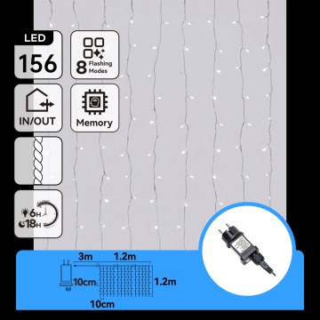 Aigostar - LED zunanji božični niz 156 LED/8 funkcij 4,2x1,2m IP44 hladno bela