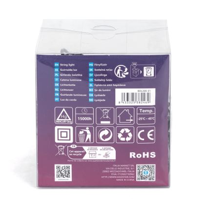 Aigostar - LED zunanji božični niz 200 LED/8 funkcij, 13 m, IP44, topla bela