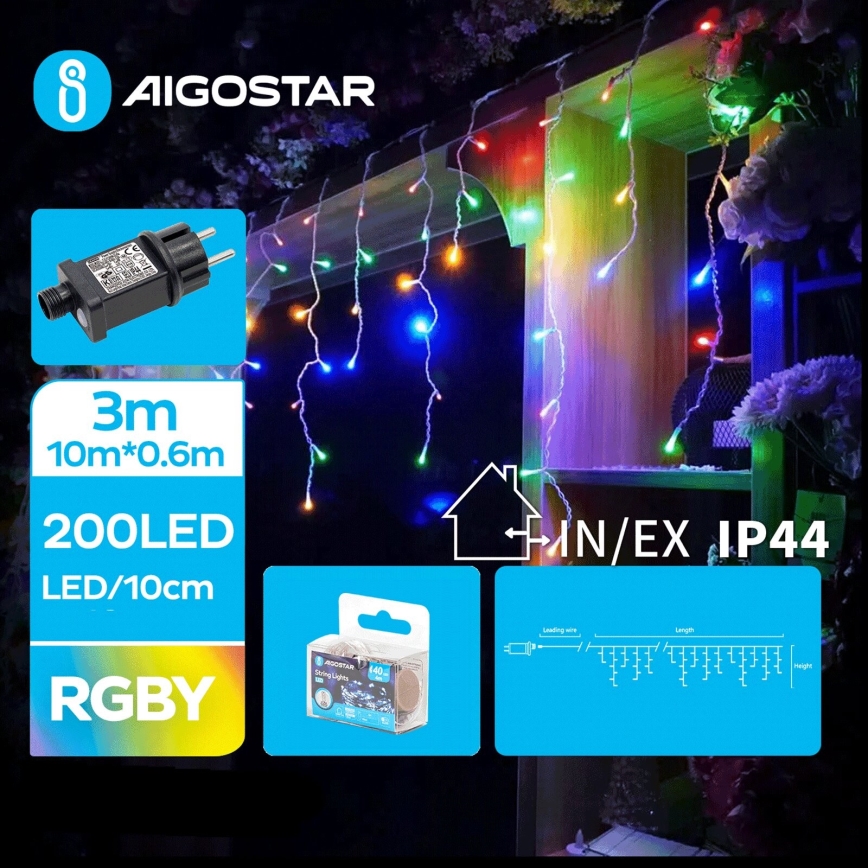 Aigostar - LED zunanji božični niz 200xLED/8 funkcij 13x0,6m IP44 večbarven