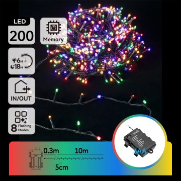 Aigostar -LED Zunanji božični niz 200xLED/8 funkcij 3xAA 10,3m IP44 večbarven