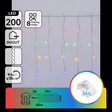 Aigostar - LED zunanji božični niz 200xLED/8 funkcij 3xAA 13x0,4m IP44 večbarven