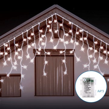 Aigostar - LED zunanji božični niz 200xLED/8 funkcij 3xAA 13x0,6m IP44 hladna bela