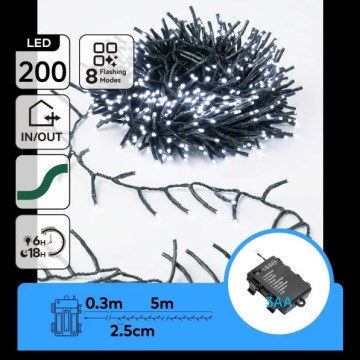 Aigostar - LED zunanji božični niz 200xLED/8 funkcij 3xAA 5,3 m IP44 hladna bela