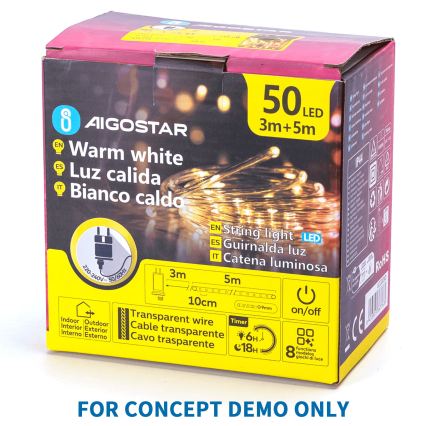 Aigostar - LED zunanji božični niz 200xLED/8 funkcij 3xAA 5x2m IP44 topla bela