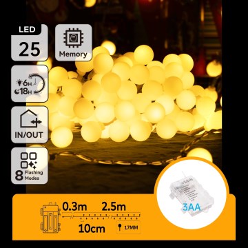 Aigostar-LED Zunanji božični niz 25xLED/3xAA/8 funkcij 2,8 m IP44 topla bela