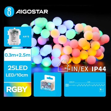 Aigostar - LED zunanji božični niz 25xLED/3xAA/8 funkcij 2,8 m IP44 večbarven