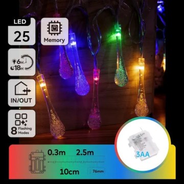 Aigostar - LED zunanji božični niz 25xLED/8 funkcij 3xAA 2,5m IP44 večbarvne kapljice