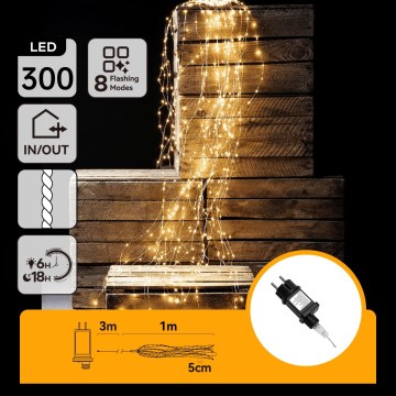 Aigostar - LED zunanji božični niz 300 LED / 8 načinov, 4 m, IP44, topla bela