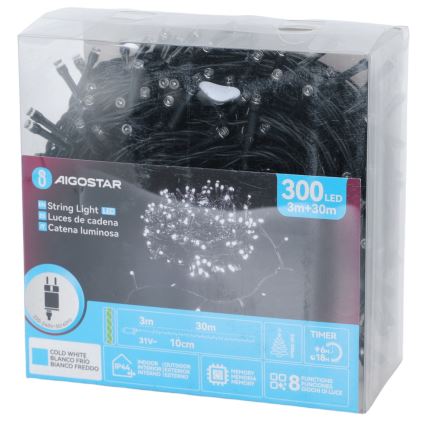 Aigostar - LED zunanji božični niz 300xLED/8 funkcij 30m IP44 hladno bela