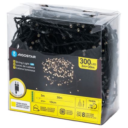 Aigostar - LED zunanji božični niz 300xLED/8 funkcij 30 m IP44 topla bela