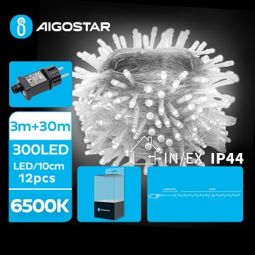 Aigostar - LED zunanji božični niz 300xLED/8 funkcij 33m IP44 hladna bela