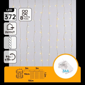 Aigostar - LED Zunanji božični niz 372xLED/8 funkcij 3xAA 6x1,2m IP44 topla bela