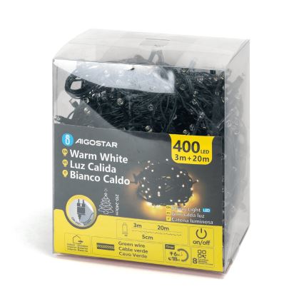 Aigostar - LED zunanji božični niz 400xLED/8 funkcij 23m IP44 topla bela