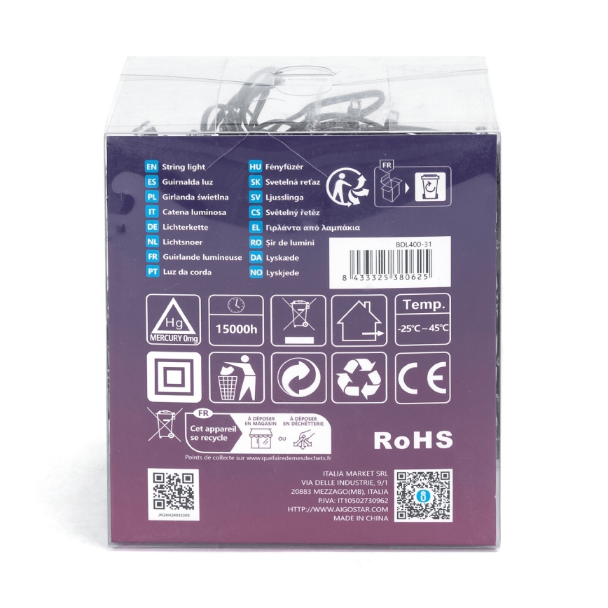 Aigostar - LED zunanji božični niz 400xLED/8 funkcij 23m IP44 topla bela