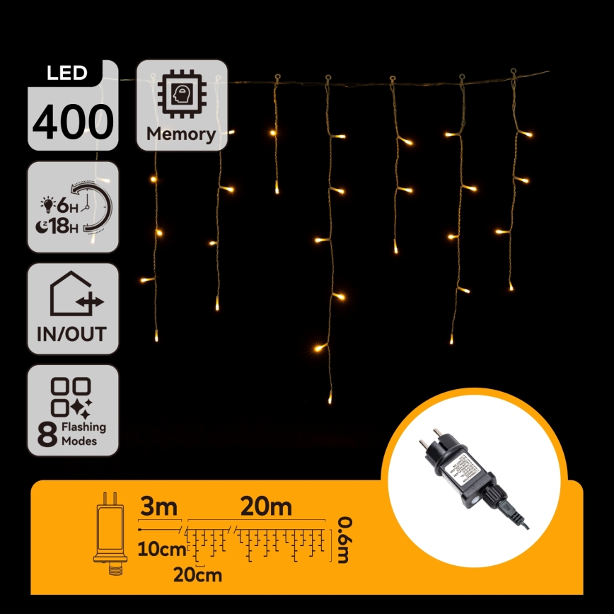 Aigostar - LED zunanji božični niz 400xLED/8 funkcij 23x0,6m IP44 topla bela