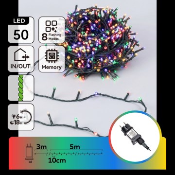 Aigostar - LED zunanji božični niz, 50 LED, 8 funkcij, 8 m, IP44, večbarven