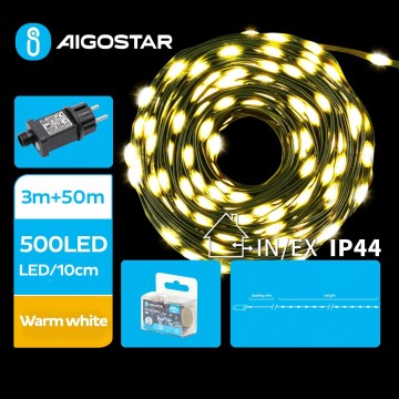 Aigostar - LED zunanji božični niz 500xLED/8 funkcij 53m IP44 topla bela