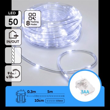 Aigostar - LED zunanji božični niz 50xLED/8 funkcij 3xAA 5,3m IP44 hladna bela