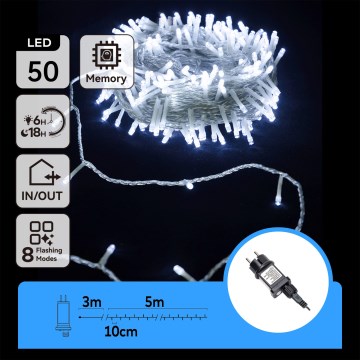 Aigostar - LED zunanji božični niz 50xLED/8 funkcij 8m IP44 hladna bela