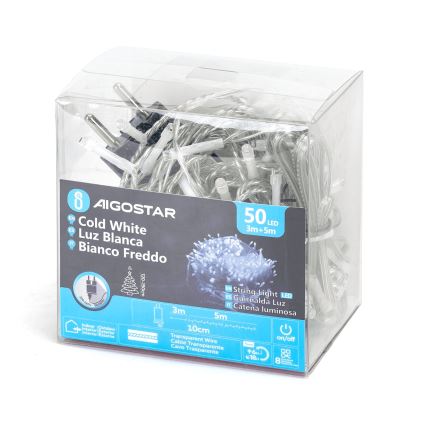 Aigostar - LED zunanji božični niz 50xLED/8 funkcij 8m IP44 hladna bela