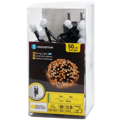 Aigostar - LED zunanji božični niz 50xLED/8 funkcij 8m IP44 topla bela