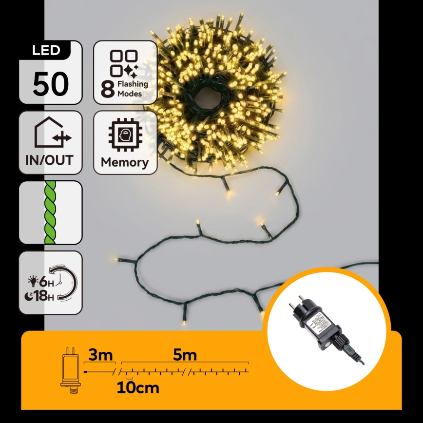 Aigostar - LED Zunanji božični niz 50xLED/8 funkcij 8m IP44 topla bela