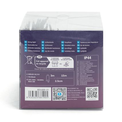 Aigostar - LED zunanji božični niz 600xLED/8 funkcij 18m IP44 hladna bela