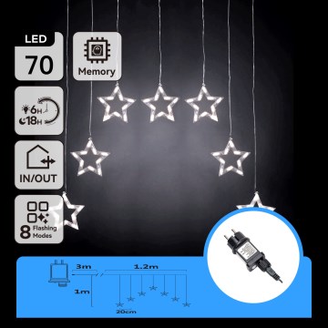 Aigostar - LED zunanji božični niz 70xLED 1,2x1m IP44 hladno bela zvezde