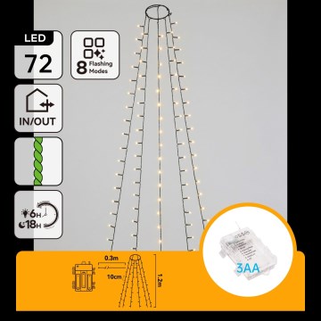 Aigostar - LED zunanji božični niz 72xLED/8 funkcij 3xAA 1,2m IP44 topla bela