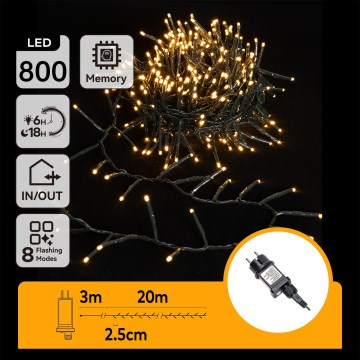 Aigostar - LED zunanji božični niz 800xLED/8 funkcij 23m IP44 topla bela