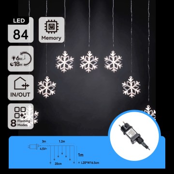 Aigostar - LED zunanji božični niz 84xLED/8 funkcij 1,2x1m IP44 hladne bele snežinke