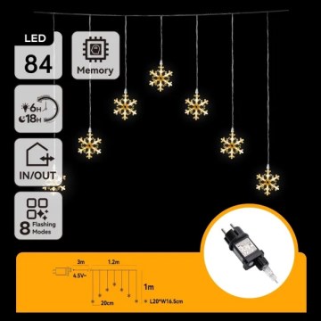 Aigostar - LED zunanji božični niz 84xLED/8 funkcij 1,2x1m IP44 topla bela snežinke