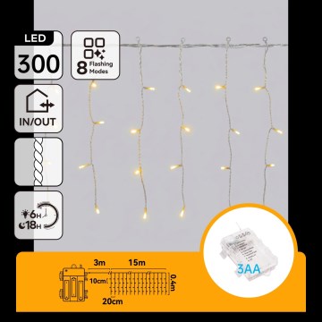 Aigostar - LED zunanji božični niz luči 300xLED/8 funkcij 18x0,4m IP44 topla bela