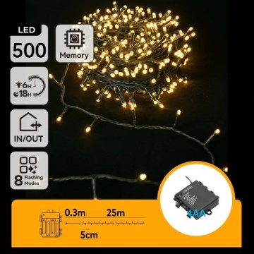 Aigostar - LED zunanji božični niz lučk 500xLED/8 funkcij 4xAA 25,3 m IP44 topla bela