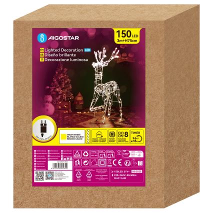 Aigostar - LED Zunanji božični okrasek LED/3,6W/31/230V 2700K 75 cm IP44 jelenček
