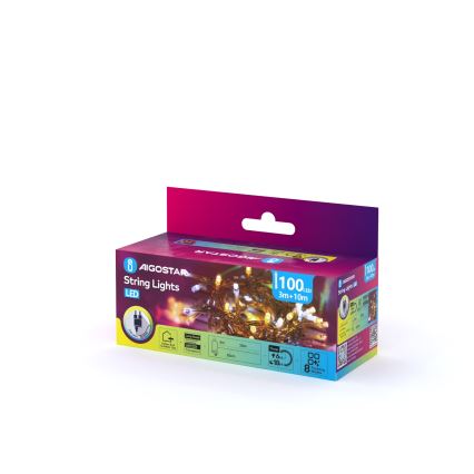 Aigostar - LED zunanji božični niz 100xLED/8 funkcij 13 m IP44 topla bela/hladna bela