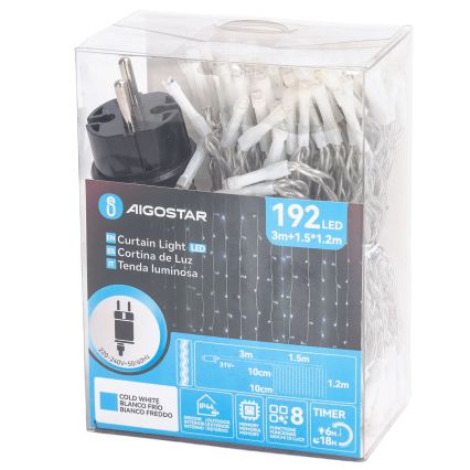 Aigostar - LED Zunanji božični niz 192xLED/8 funkcij 4,5x1,2m IP44 hladna bela