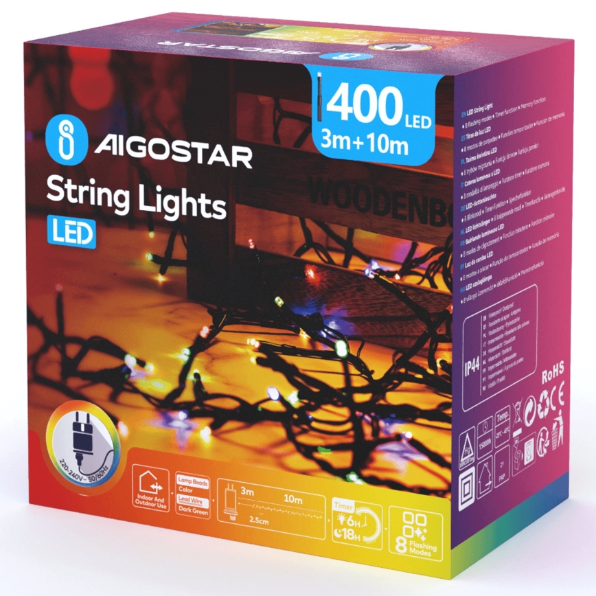 Aigostar - LED zunanji božični svetlobni niz 400 LED/8 funkcij 13 m IP44 večbarven